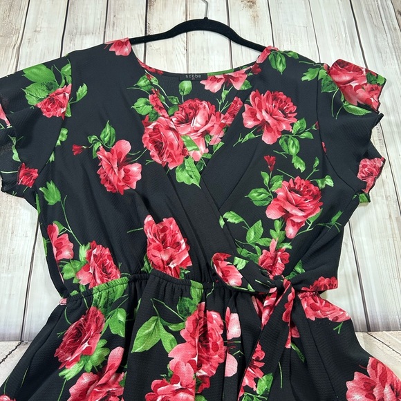 Romantic Black Floral Assymetrical Dress (Hi/Low). Size 2X. - Picture 5 of 8